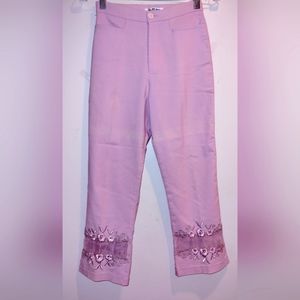 Women's URS Bespoke Curated Lilac Sheer Cuff Embroidered Sequenced Capri Pants